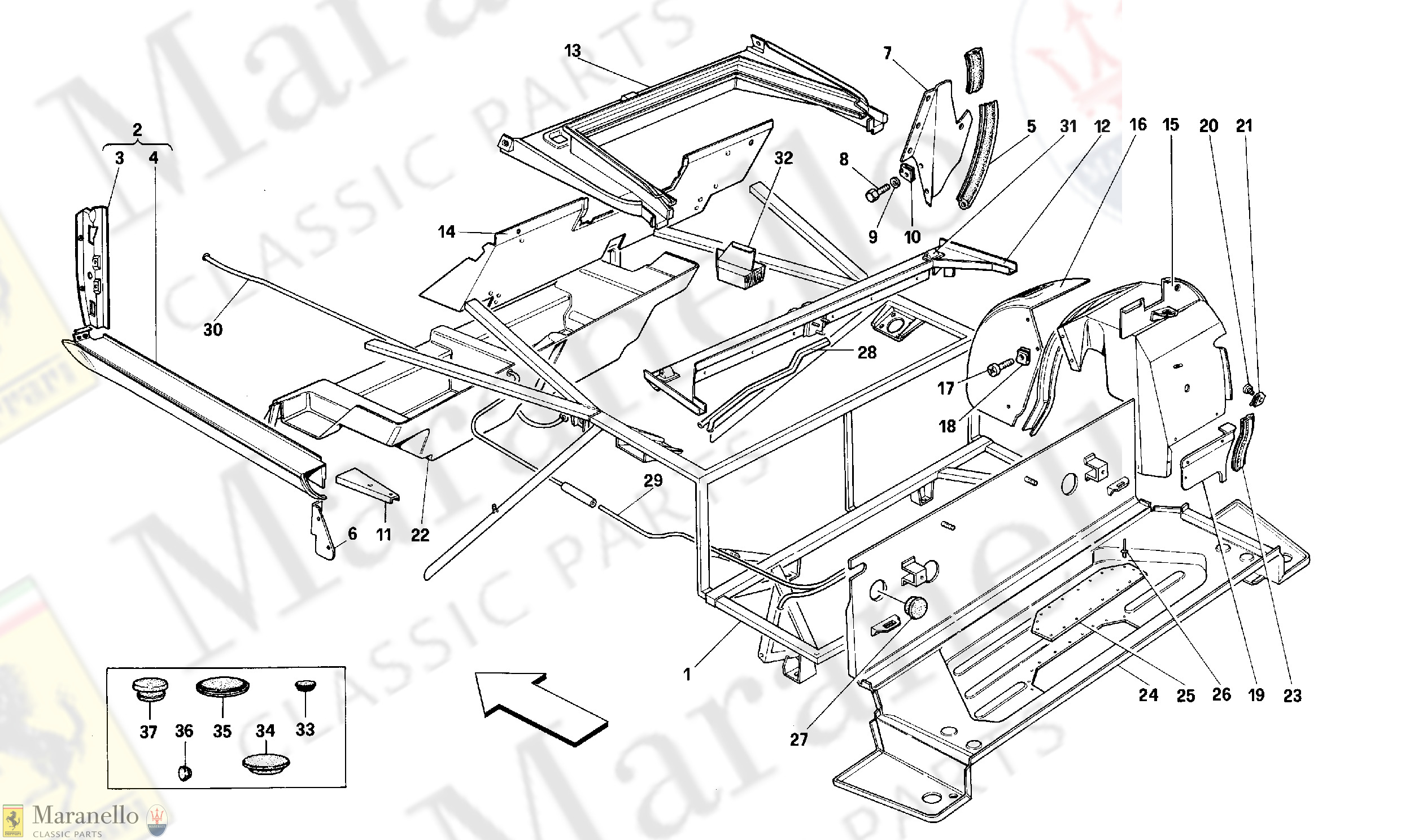 105 - Body Shell: Inner Elements - Rear Part -Cabriolet-