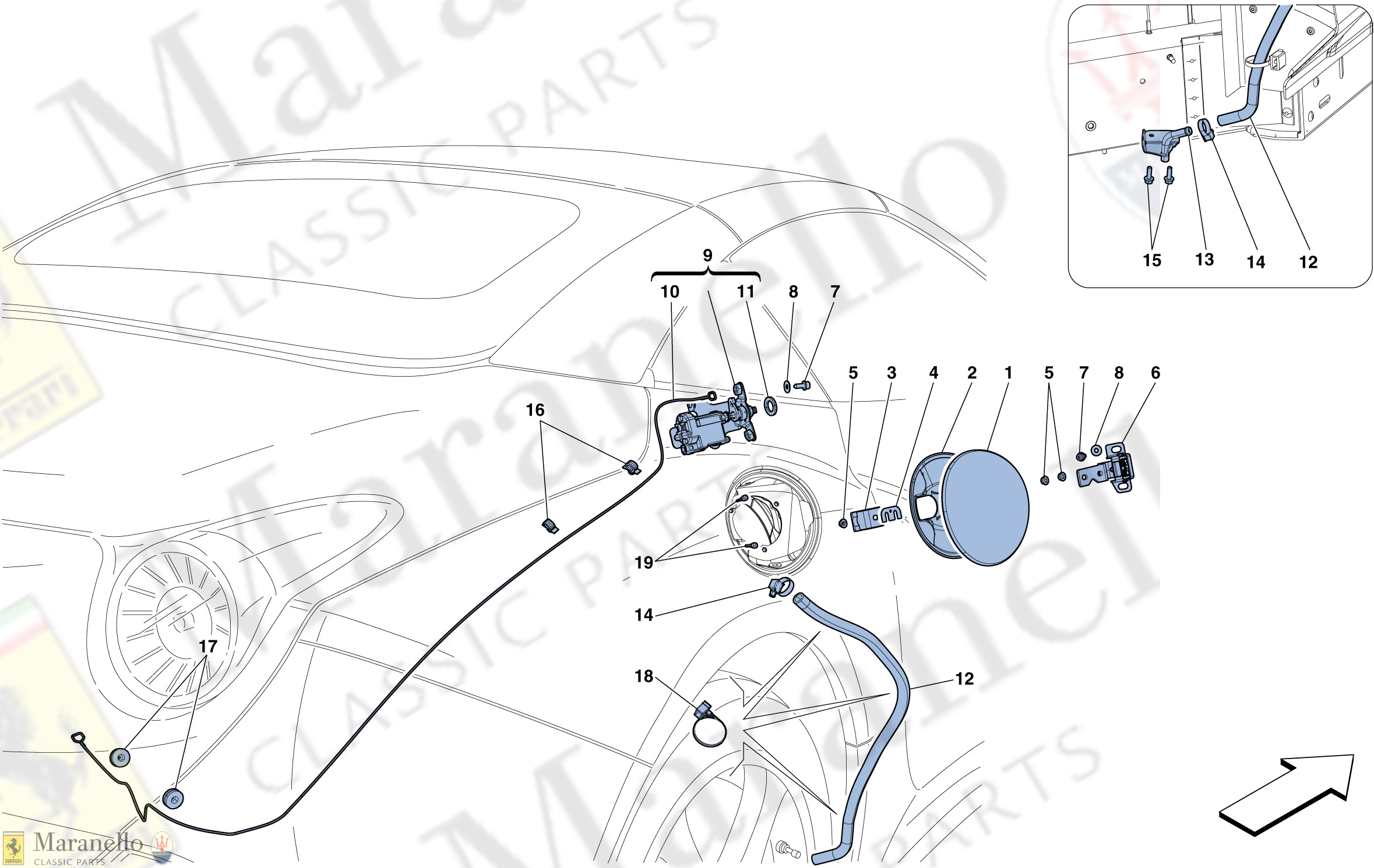 117 - Fuel Filler Flap And Controls parts diagram for Ferrari