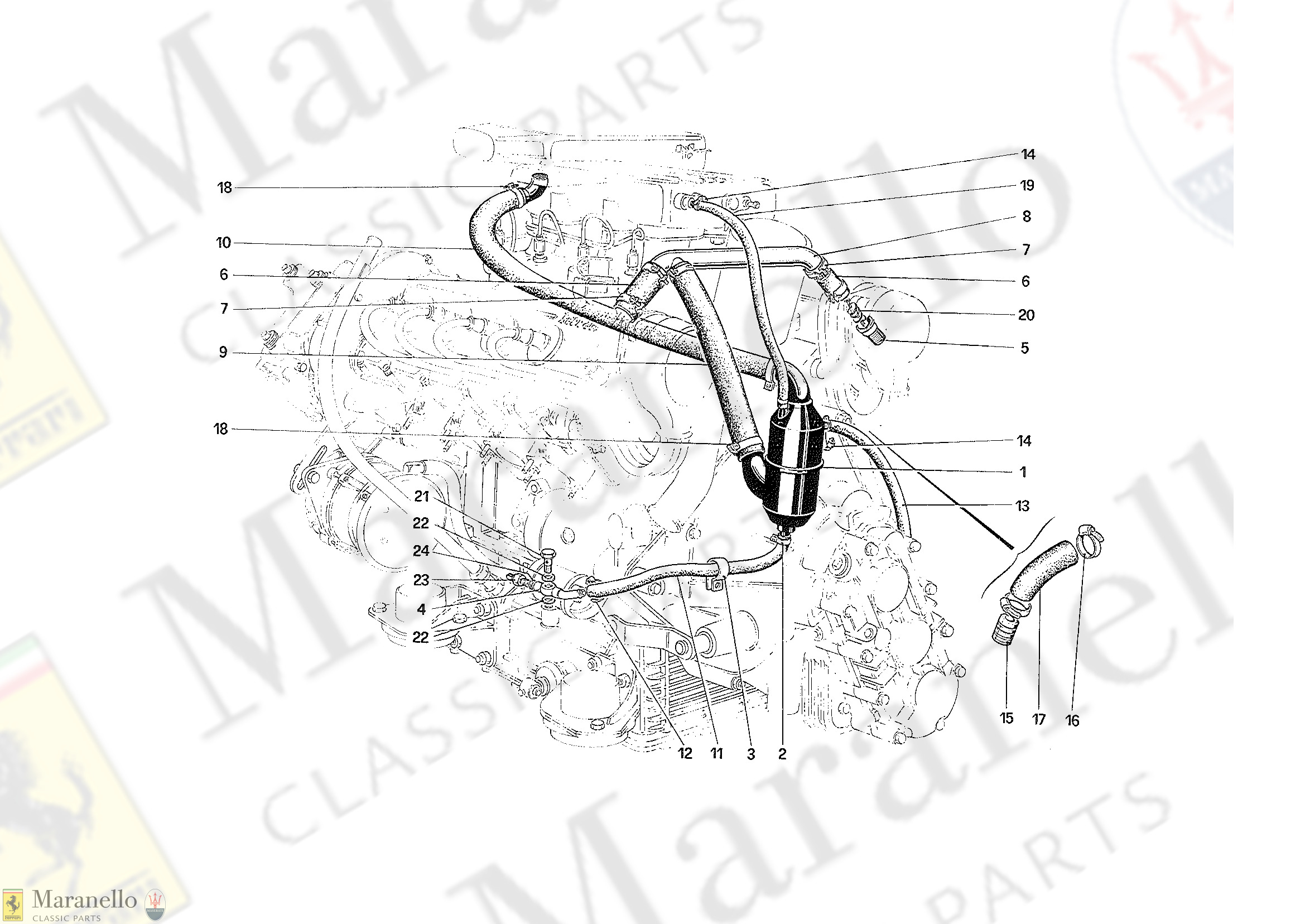 016 - Blow - By System parts diagram for Ferrari 308 Quattrovalvole USA