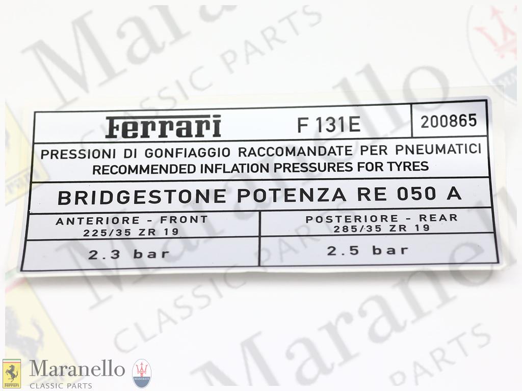 Bridgestone Tyre Pressure Label