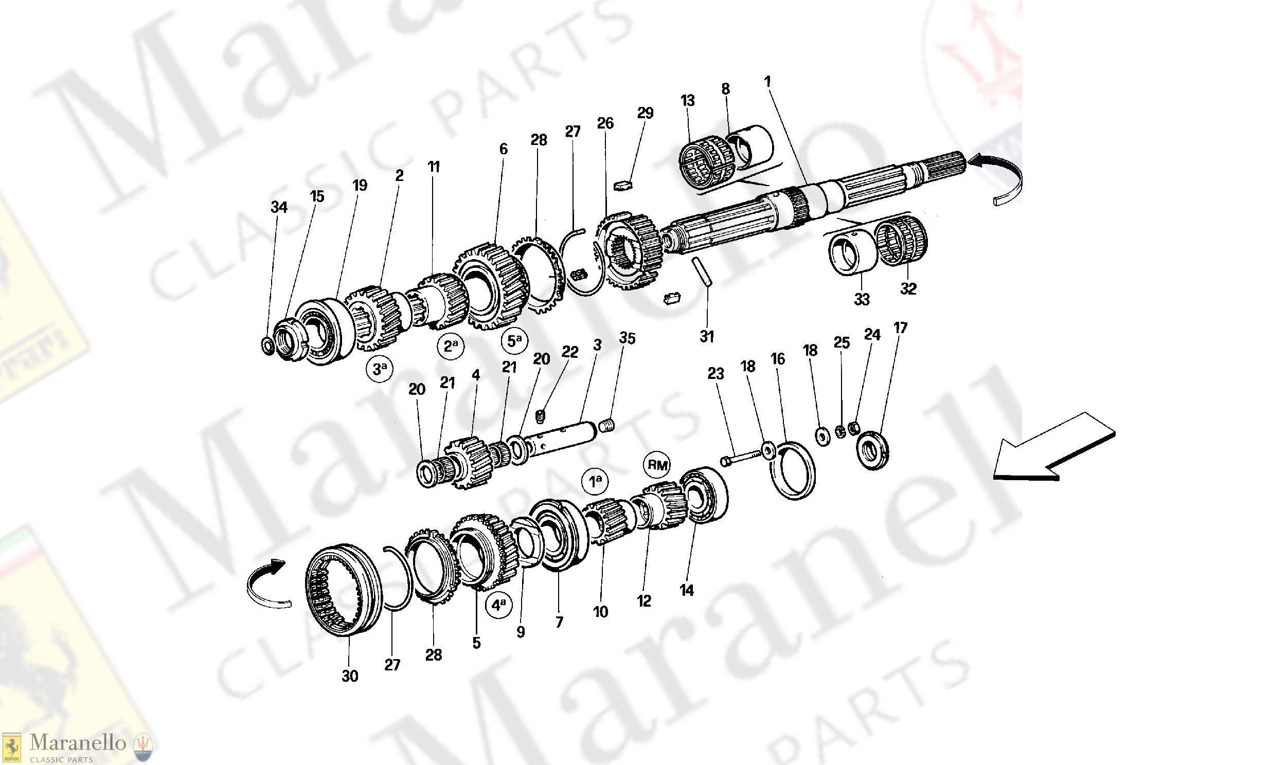 032 - Main Shaft Gears parts diagram for Ferrari 512 TR | Maranello