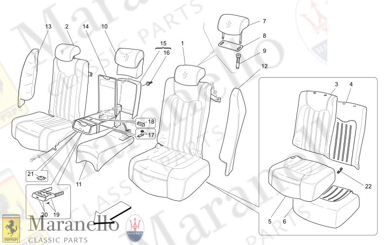 09.42 - 1 REAR SEATS TRIM PANELS        Not available with Sport GTS Version