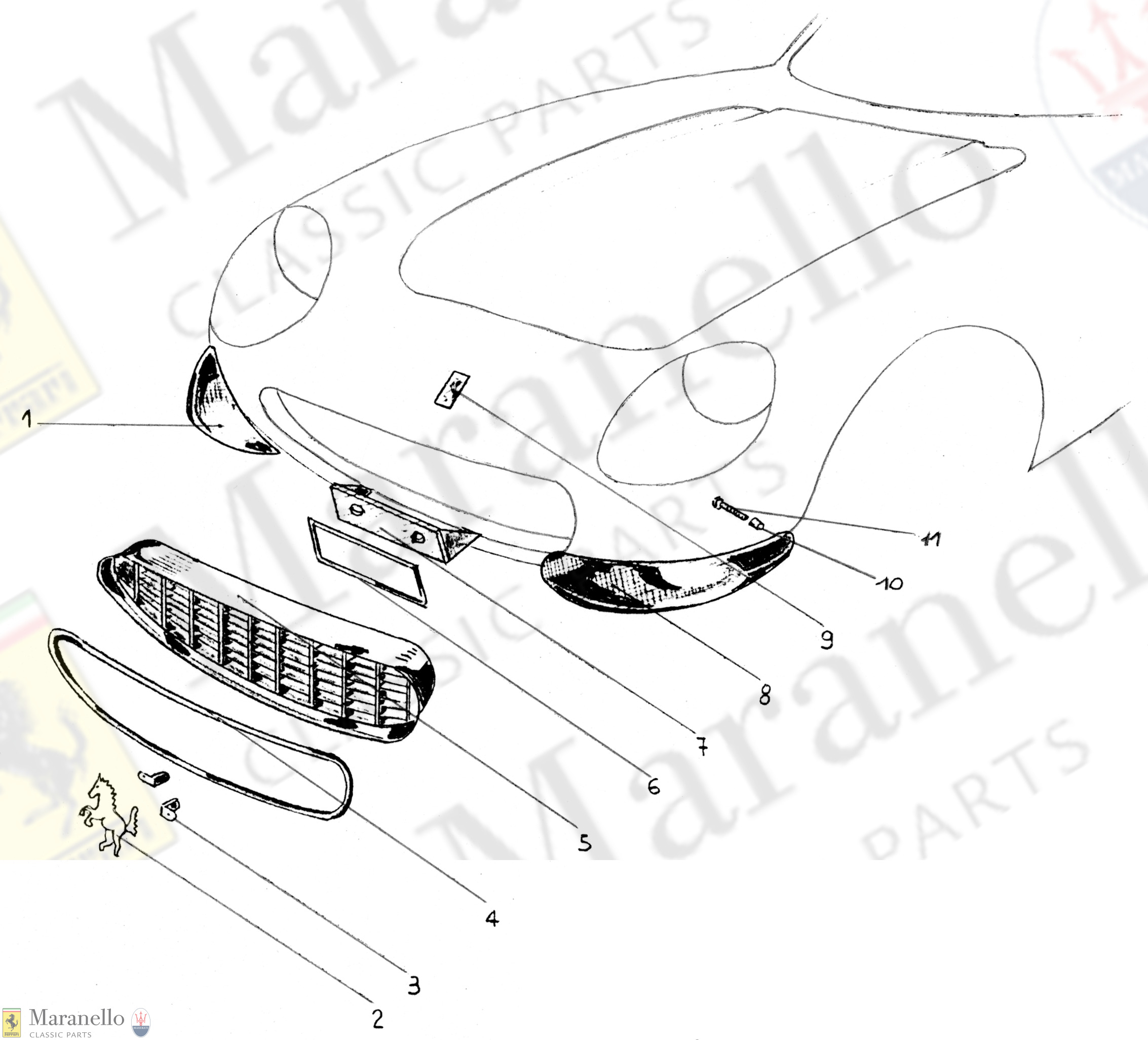 208 - Front Bumpers & Grille Parts Diagram For Ferrari 275 GTB4 ...